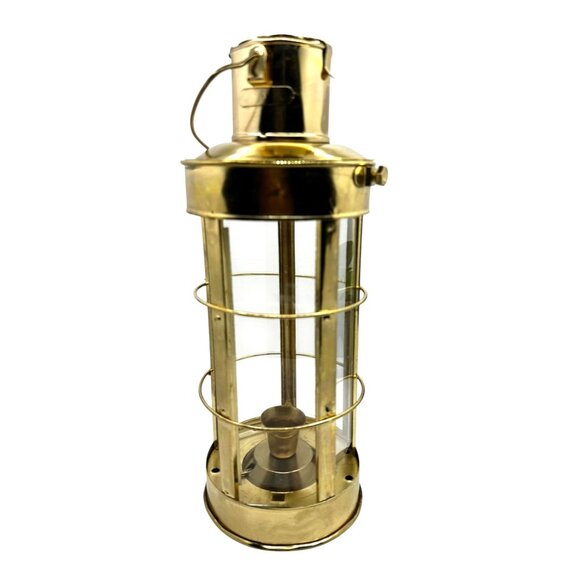 Vintage Goldtone 11" Lantern Five-Sided Glass Candle Holder - Picture 1 of 9